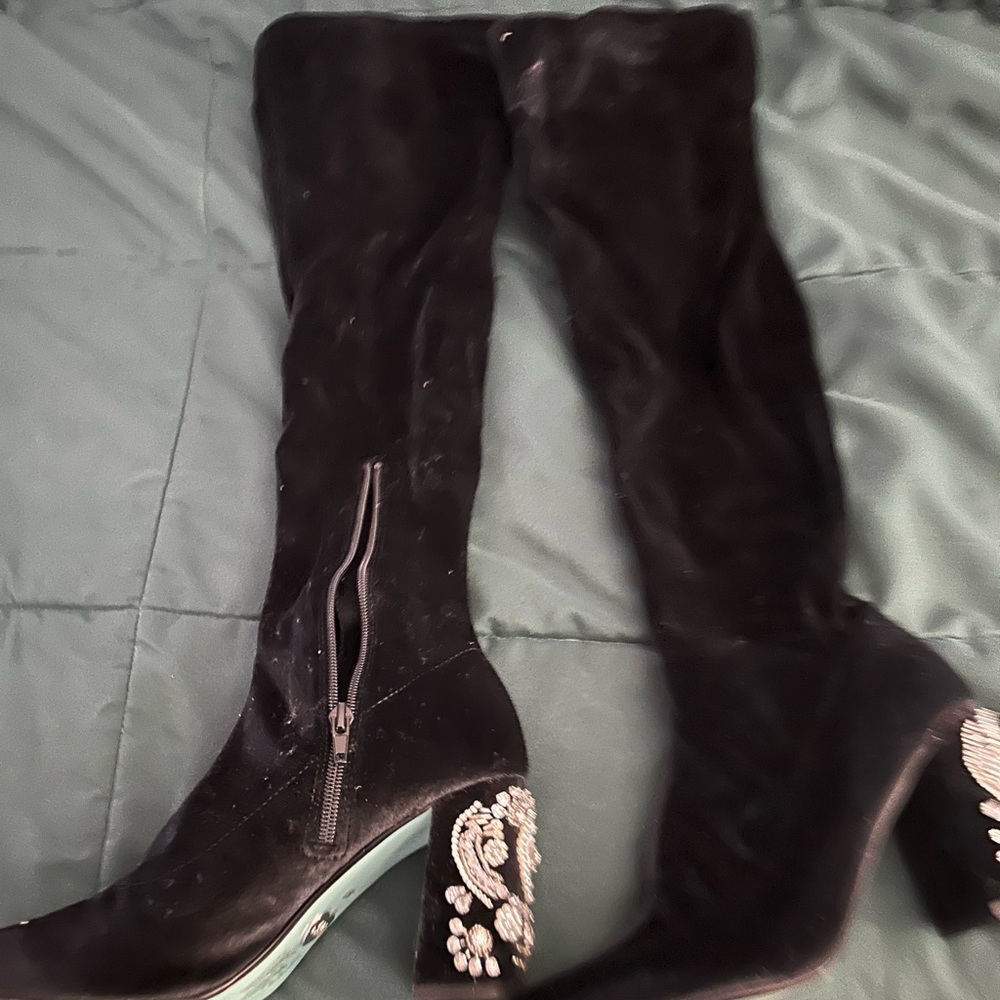 Betsey Johnson velvet knee high boots with jewels